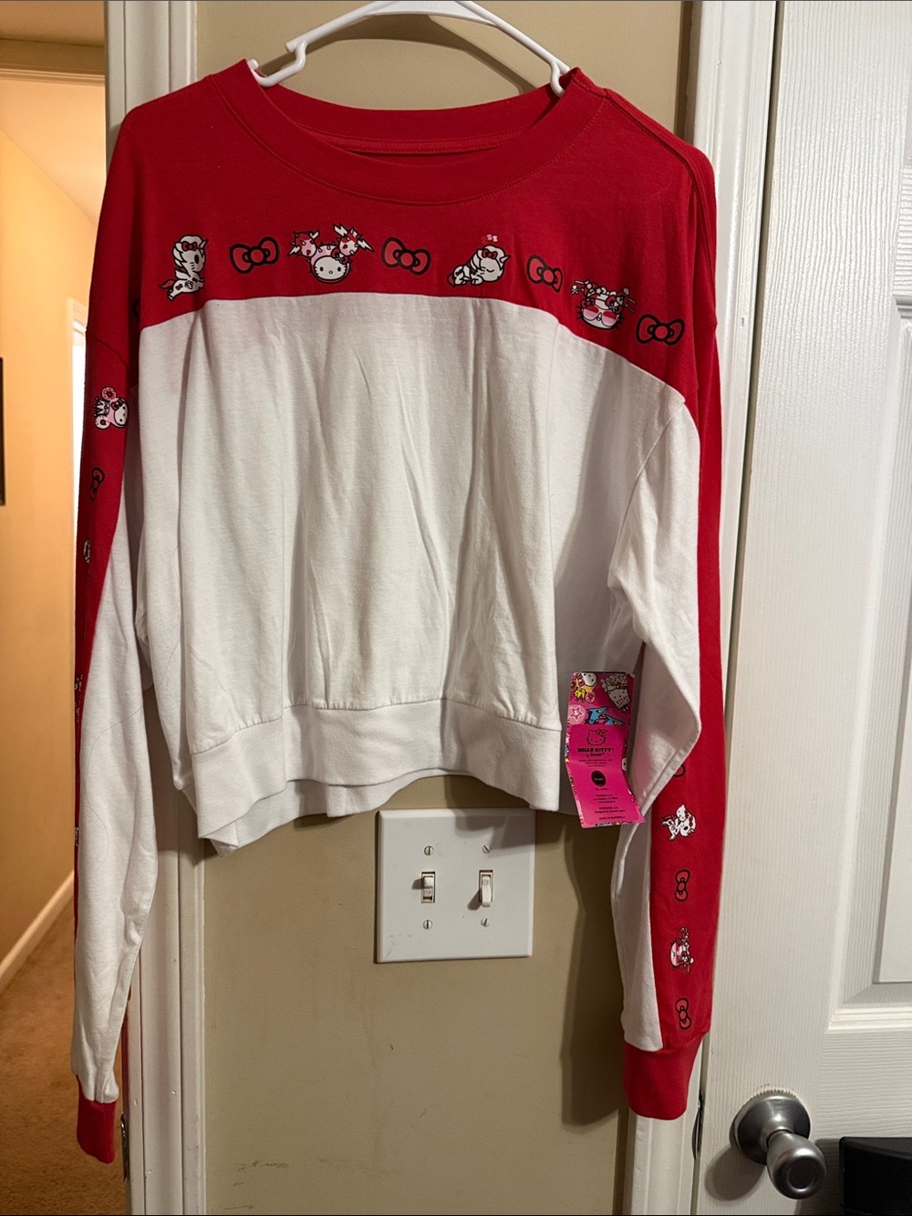 Tokidoki Hello Kitty Red & White Colorblock Cropped Sweater